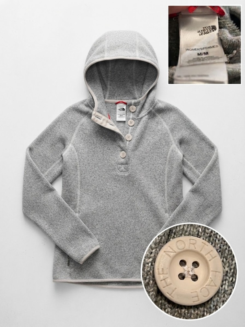 The North Face Women’s Light Gray Hooded Button Pullover Sweater
